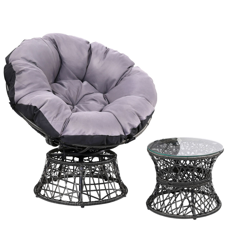 Gardeon Outdoor Lounge Setting Papasan Chair Wicker Table Garden Furniture Black-0