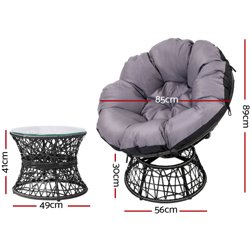 Gardeon Outdoor Lounge Setting Papasan Chair Wicker Table Garden Furniture Black-1