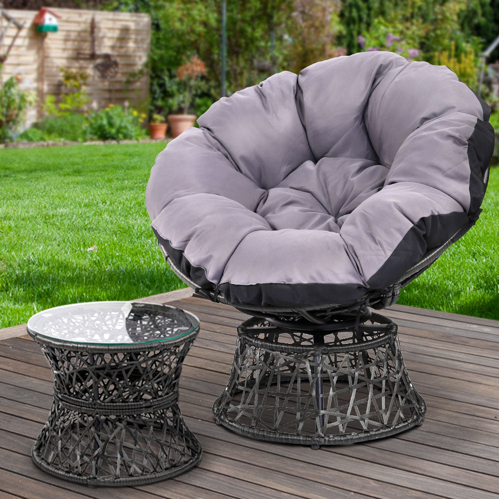 Gardeon Outdoor Lounge Setting Papasan Chair Wicker Table Garden Furniture Black-7