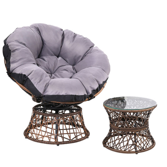 Gardeon Outdoor Lounge Setting Papasan Chair Wicker Table Garden Furniture Brown-0