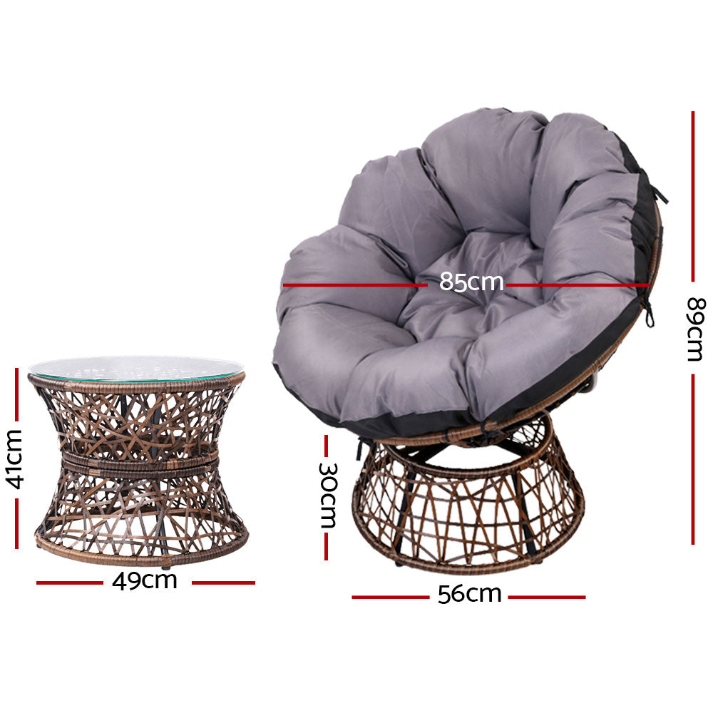 Gardeon Outdoor Lounge Setting Papasan Chair Wicker Table Garden Furniture Brown-1