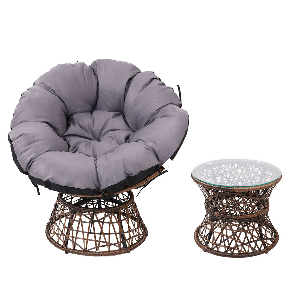 Gardeon Outdoor Lounge Setting Papasan Chair Wicker Table Garden Furniture Brown-2