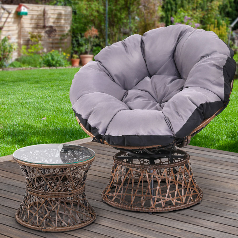 Gardeon Outdoor Lounge Setting Papasan Chair Wicker Table Garden Furniture Brown-7