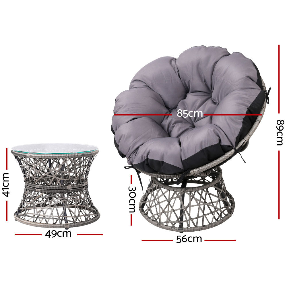 Gardeon Outdoor Lounge Setting Papasan Chair Wicker Table Garden Furniture Grey-1