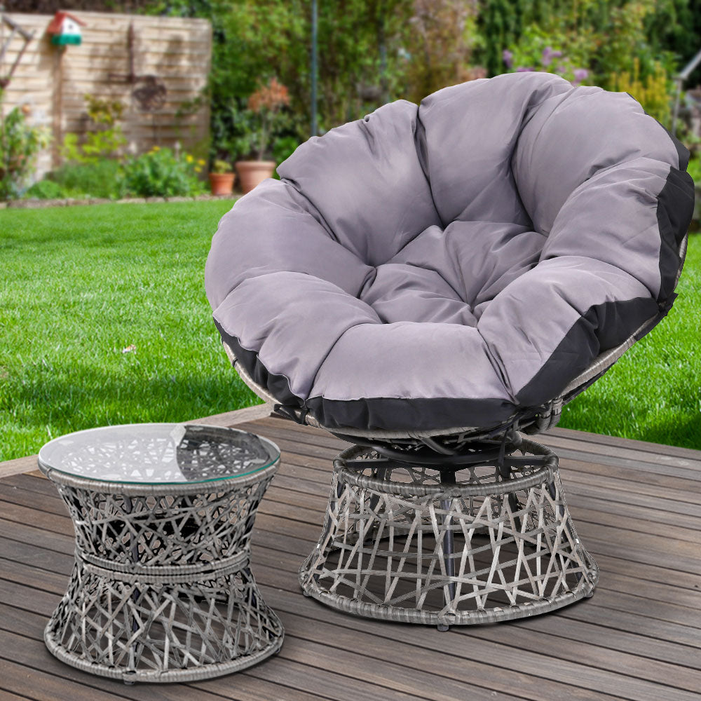 Gardeon Outdoor Lounge Setting Papasan Chair Wicker Table Garden Furniture Grey-7