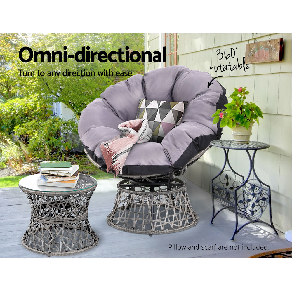 Gardeon Outdoor Lounge Setting Papasan Chair Wicker Table Garden Furniture Grey-8