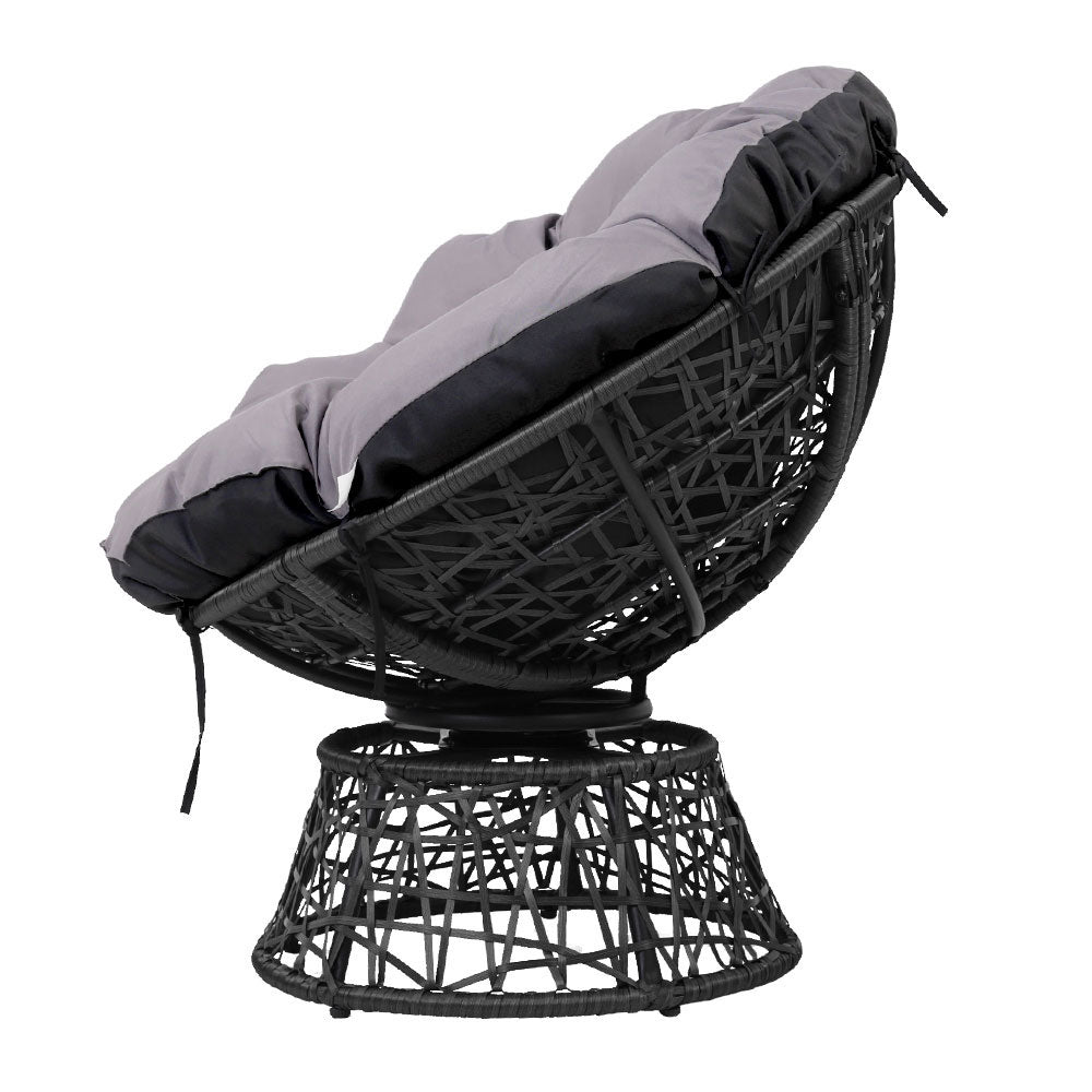 Gardeon Outdoor Lounge Setting Furniture Wicker Papasan Chairs Table Patio Black-3