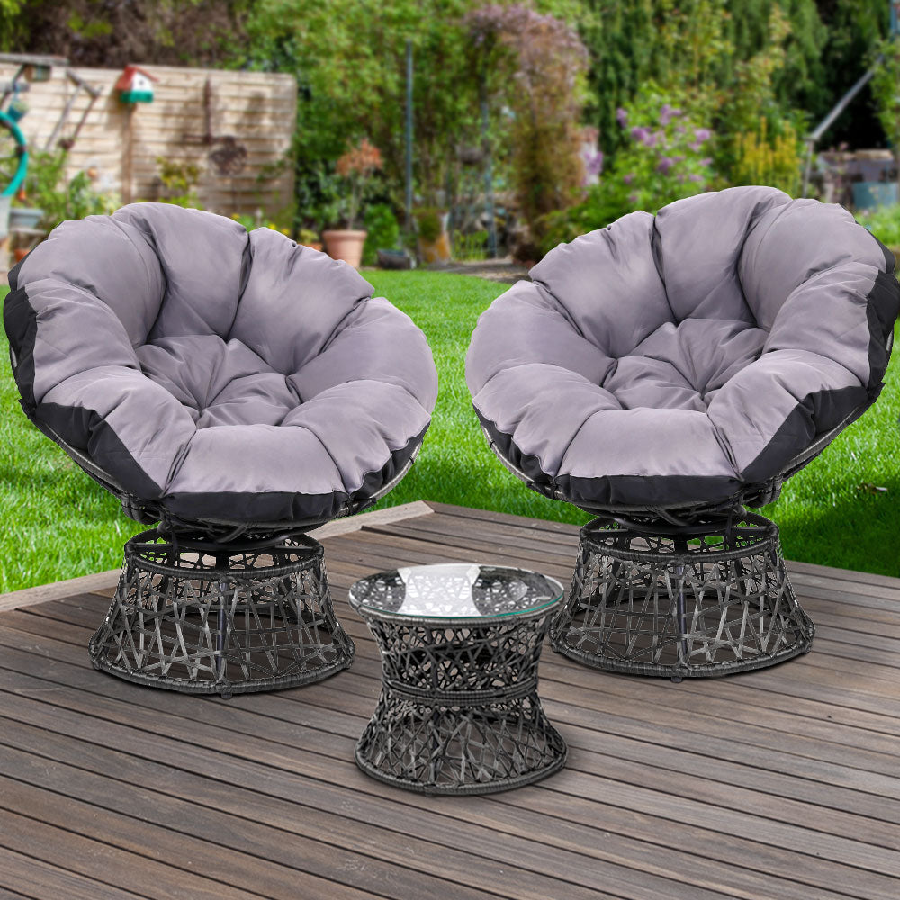 Gardeon Outdoor Lounge Setting Furniture Wicker Papasan Chairs Table Patio Black-7