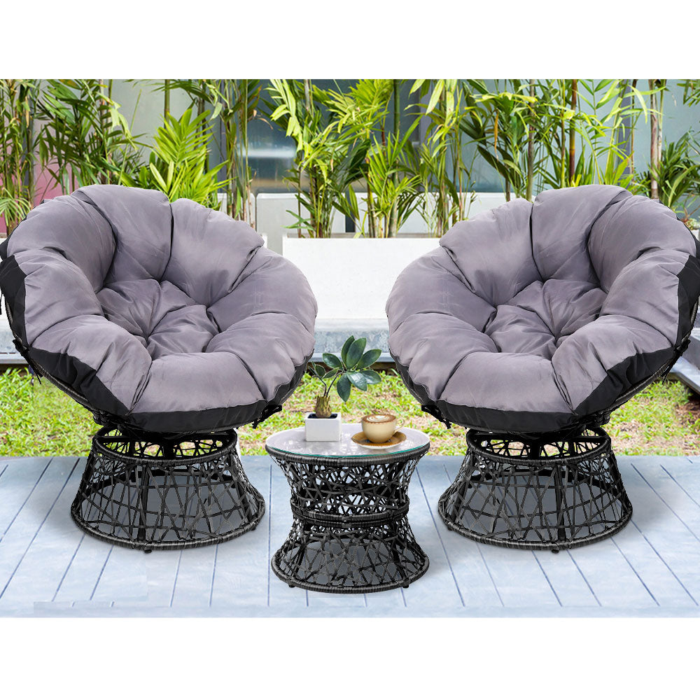 Gardeon Outdoor Lounge Setting Furniture Wicker Papasan Chairs Table Patio Black-11