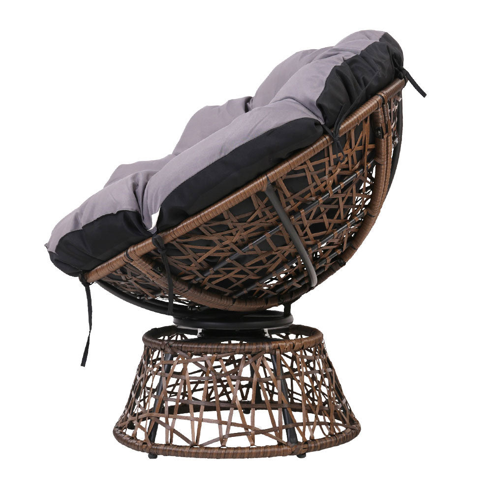 Gardeon Outdoor Lounge Setting Furniture Wicker Papasan Chairs Table Patio Brown-3