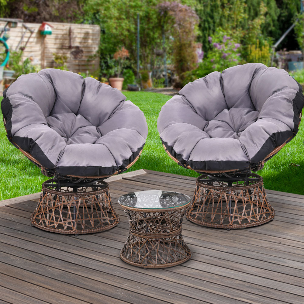 Gardeon Outdoor Lounge Setting Furniture Wicker Papasan Chairs Table Patio Brown-7