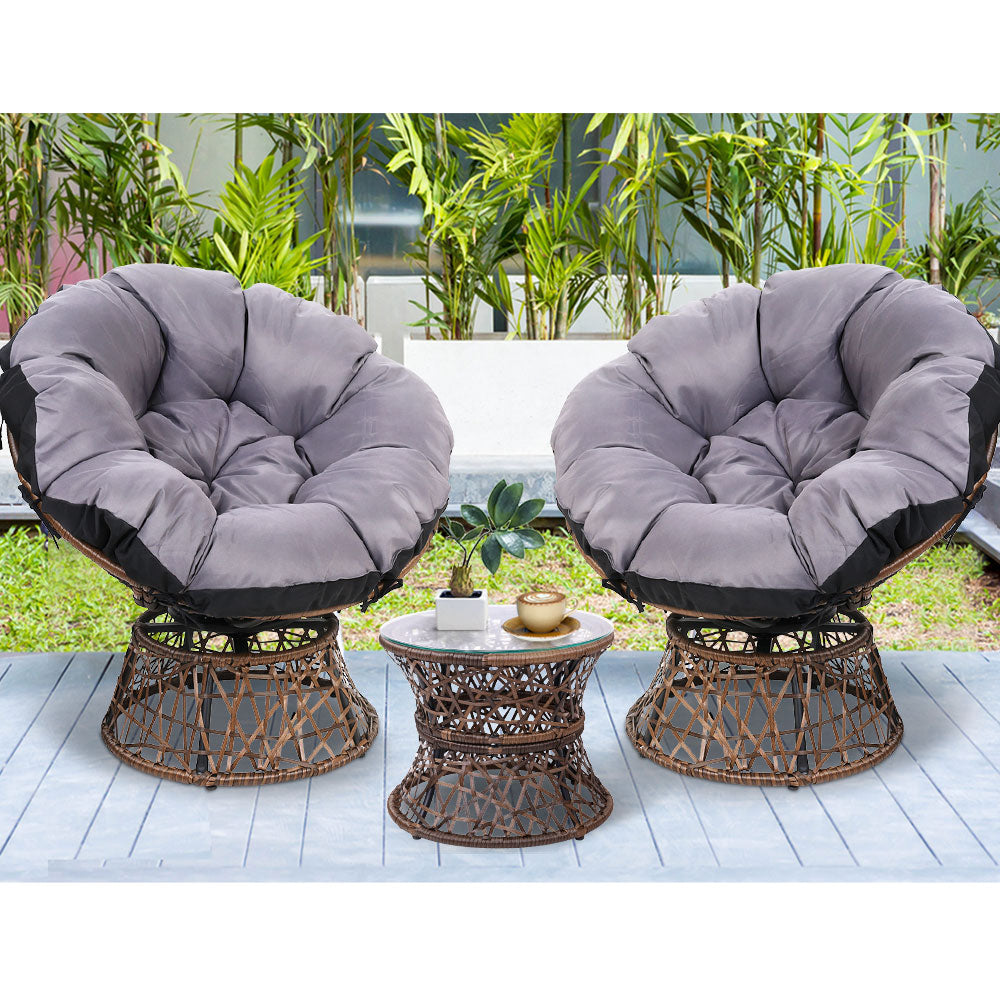 Gardeon Outdoor Lounge Setting Furniture Wicker Papasan Chairs Table Patio Brown-11