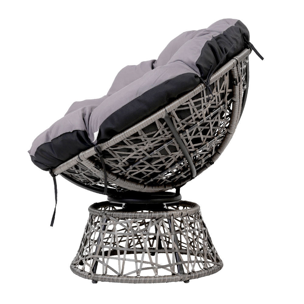 Gardeon Outdoor Lounge Setting Furniture Wicker Papasan Chairs Table Patio Grey-3