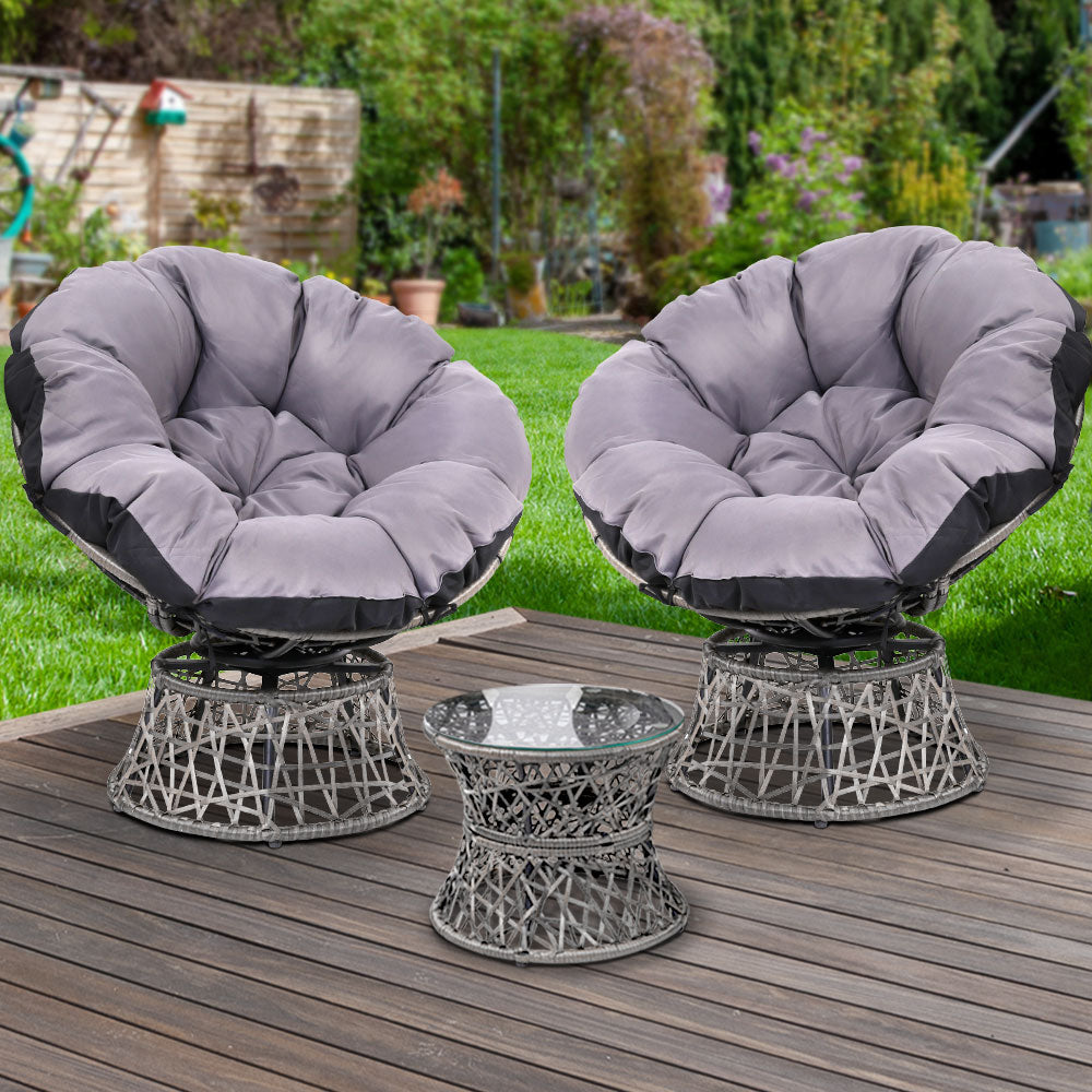 Gardeon Outdoor Lounge Setting Furniture Wicker Papasan Chairs Table Patio Grey-7