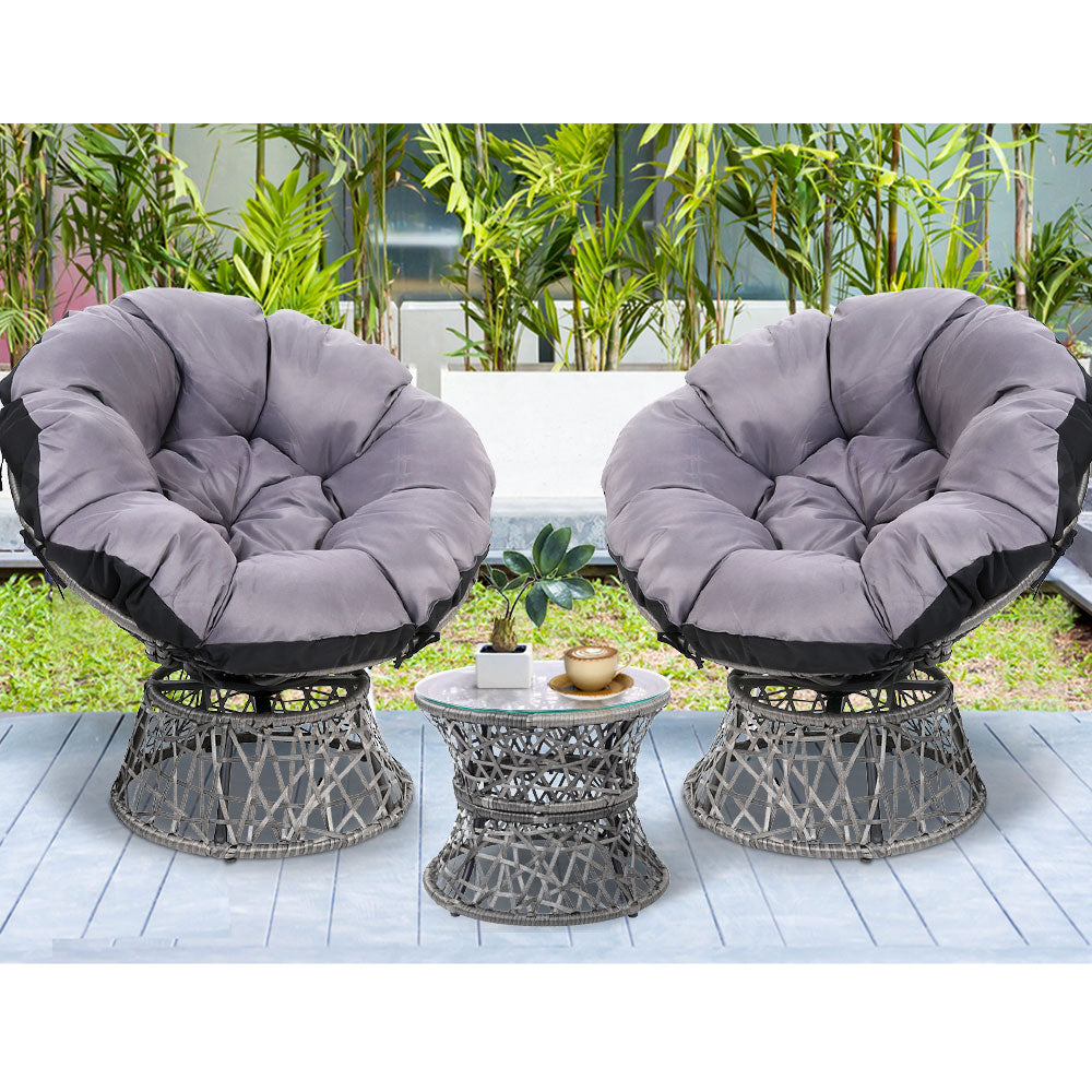 Gardeon Outdoor Lounge Setting Furniture Wicker Papasan Chairs Table Patio Grey-11