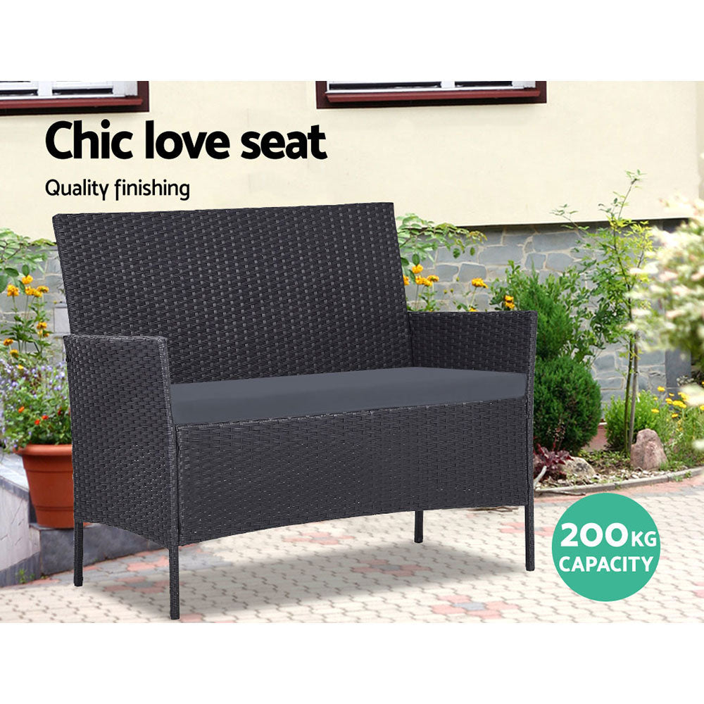 Gardeon 4 Seater Outdoor Sofa Set Wicker Setting Table Chair Furniture Dark Grey-2