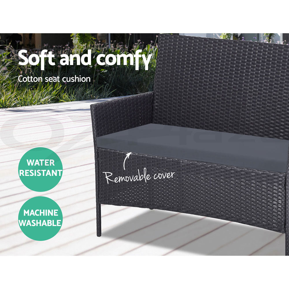 Gardeon 4 Seater Outdoor Sofa Set Wicker Setting Table Chair Furniture Dark Grey-4