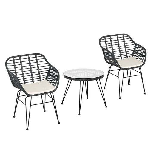 Gardeon 3PC Outdoor Furniture Bistro Set Lounge Setting Table Chairs Cushion Patio Grey-0