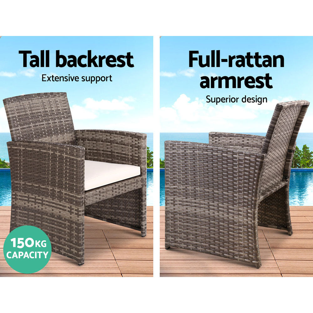 Gardeon 4 PCS Outdoor Sofa Set Rattan Chair Table Setting Garden Furniture Grey-3