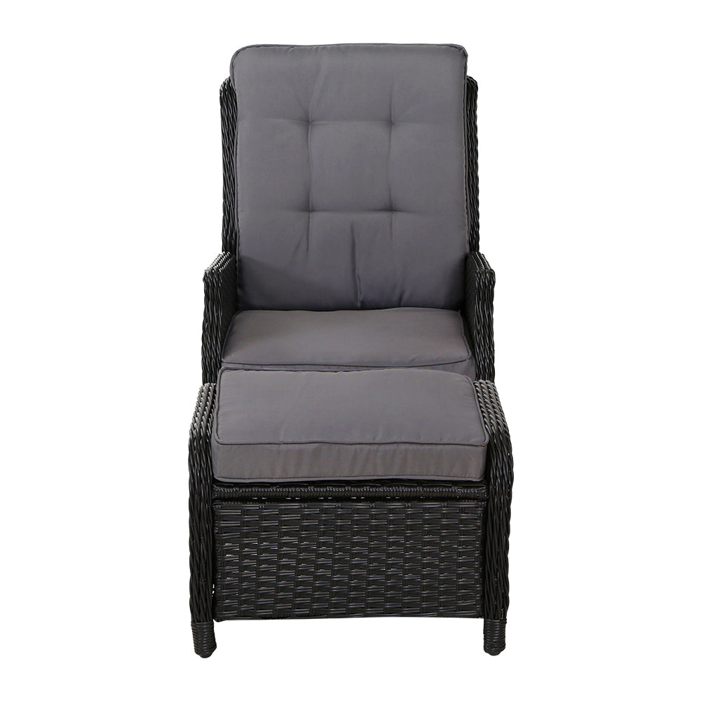 Gardeon Recliner Chair Sun lounge Wicker Lounger Outdoor Furniture Patio Adjustable Black-2