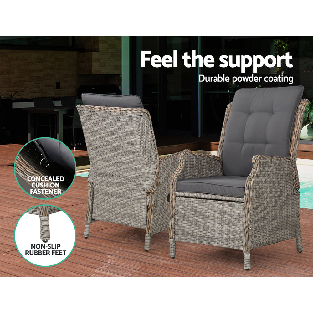 Gardeon Recliner Chair Sun lounge Wicker Lounger Outdoor Furniture Patio Adjustable Grey-9