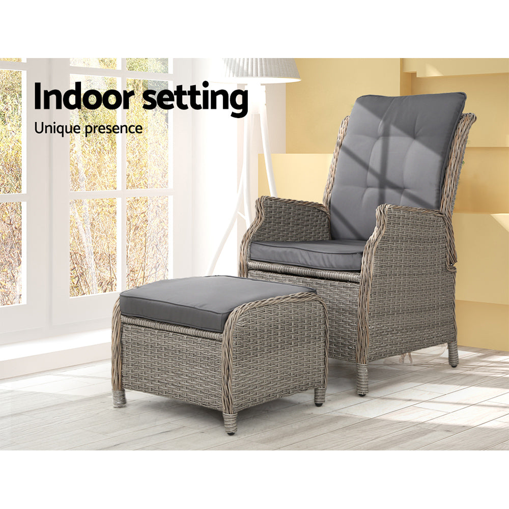 Gardeon Recliner Chair Sun lounge Wicker Lounger Outdoor Furniture Patio Adjustable Grey-11