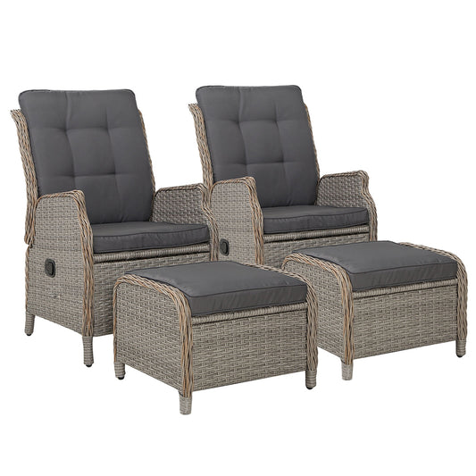 Gardeon 2PC Recliner Chair Sun lounge Wicker Lounger Outdoor Furniture Adjustable Grey-0