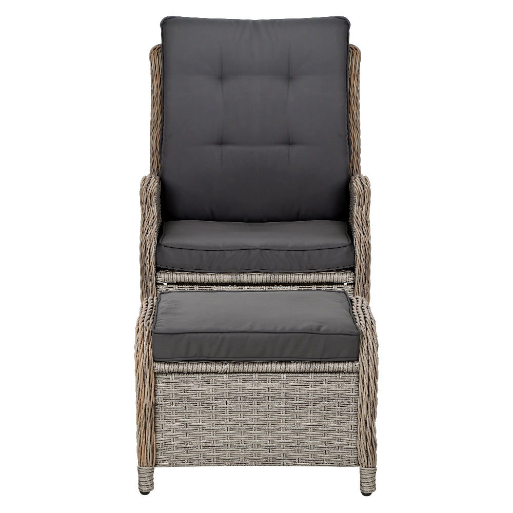 Gardeon 2PC Recliner Chair Sun lounge Wicker Lounger Outdoor Furniture Adjustable Grey-2