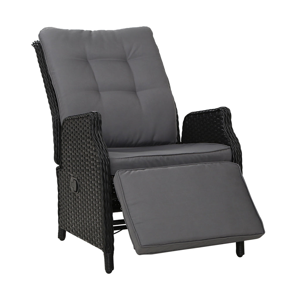 Gardeon Recliner Chairs Sun lounge Wicker Lounger Outdoor Furniture Patio Adjustable Black-0