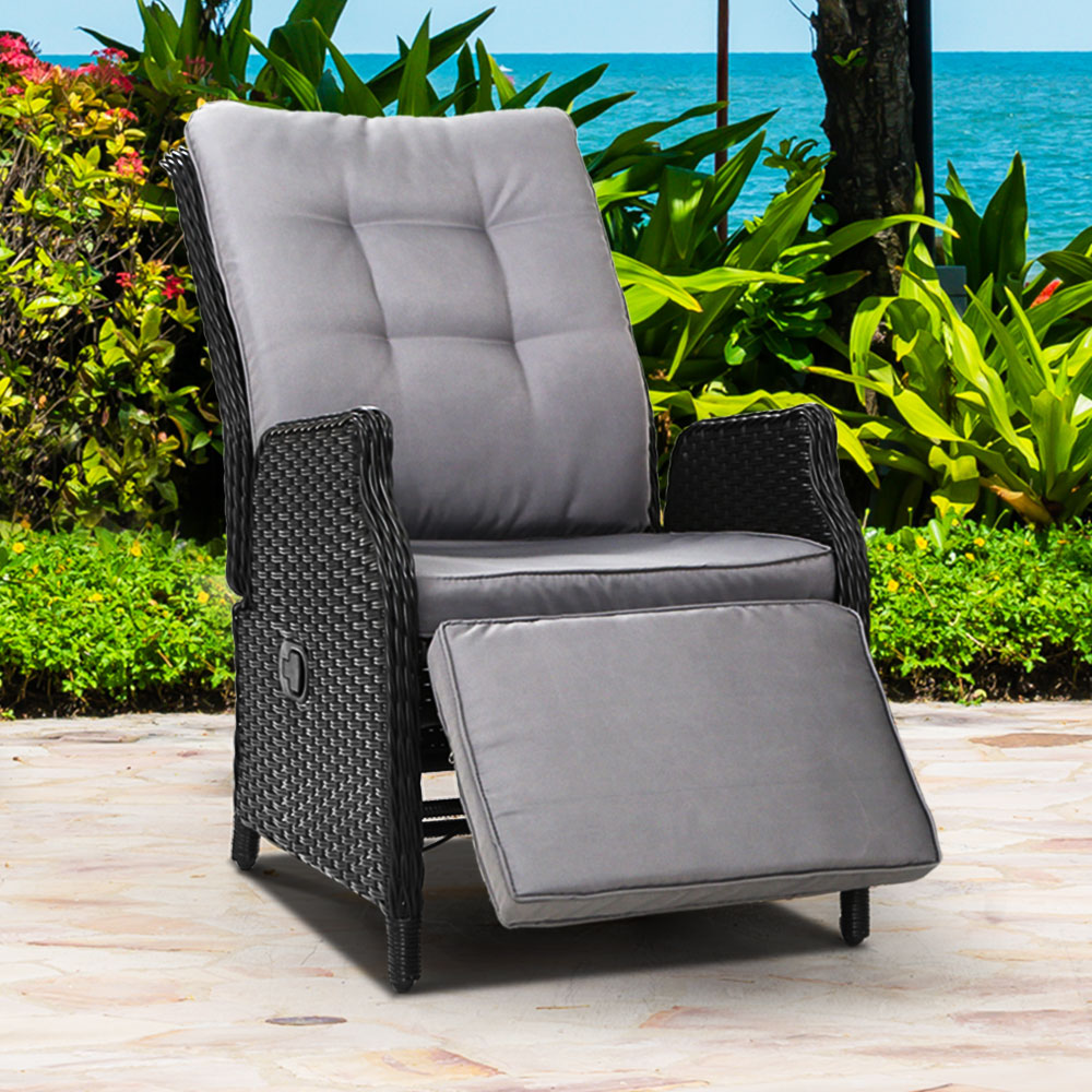 Gardeon Recliner Chairs Sun lounge Wicker Lounger Outdoor Furniture Patio Adjustable Black-7