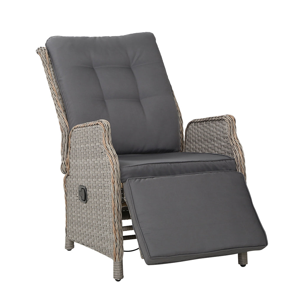 Gardeon Recliner Chairs Sun lounge Wicker Lounger Outdoor Furniture Patio Adjustable Grey-0