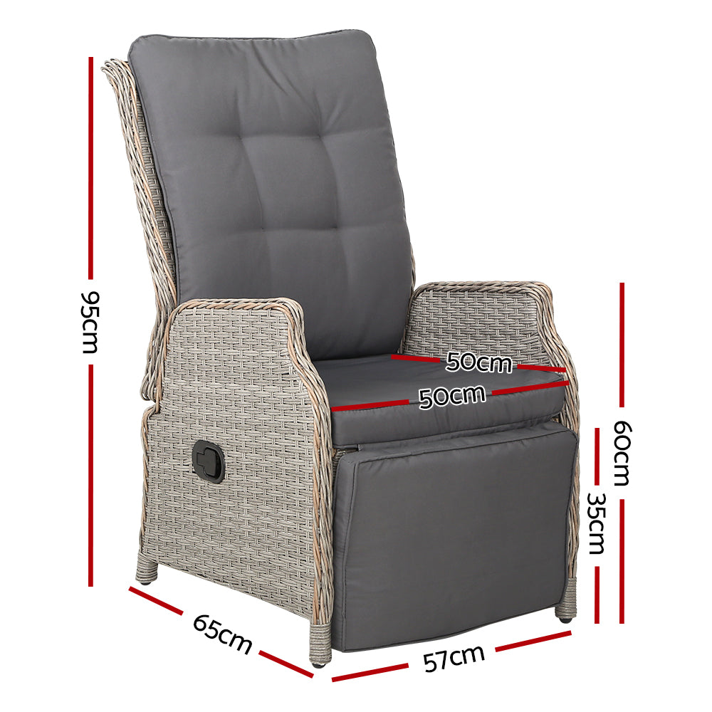 Gardeon Recliner Chairs Sun lounge Wicker Lounger Outdoor Furniture Patio Adjustable Grey-1