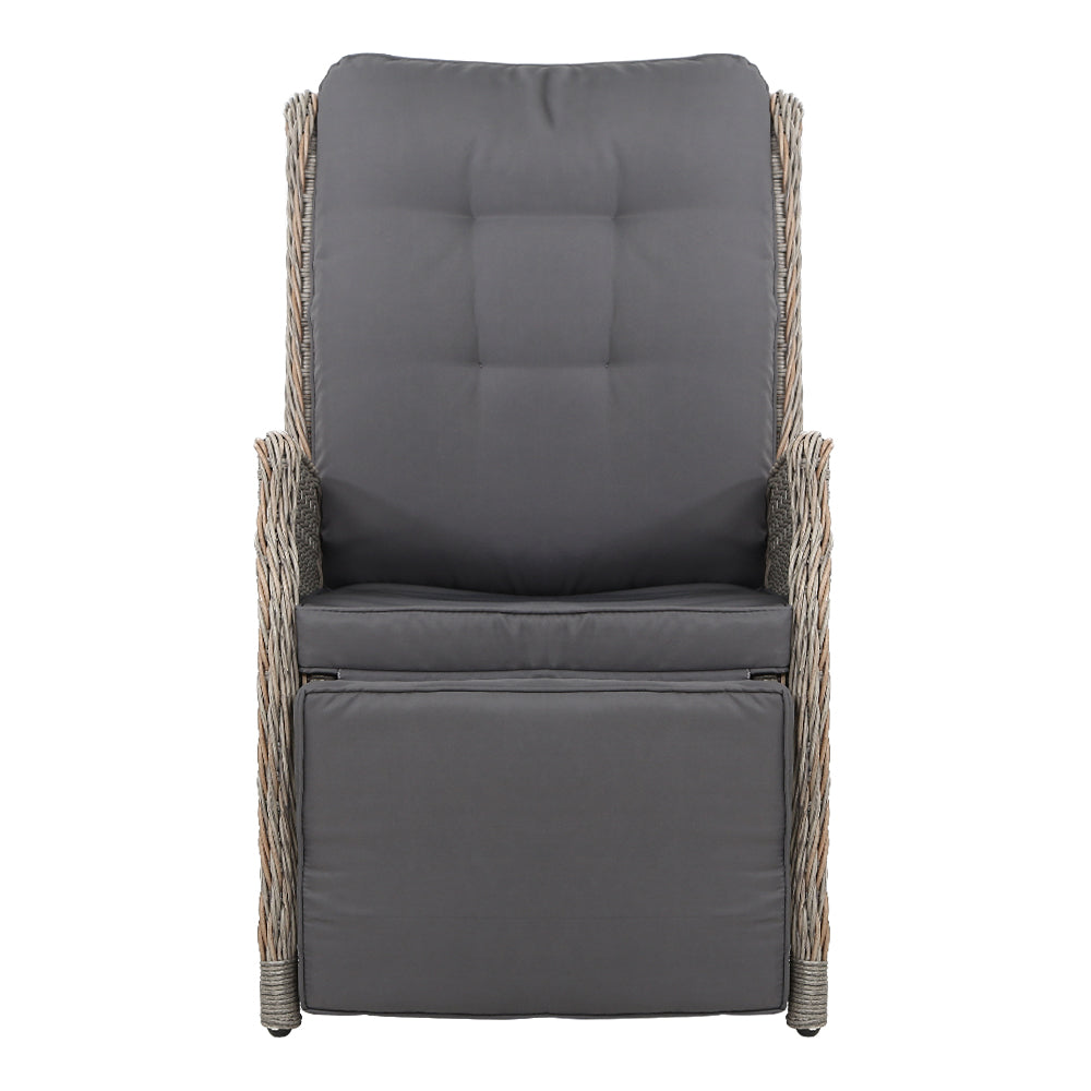 Gardeon Recliner Chairs Sun lounge Wicker Lounger Outdoor Furniture Patio Adjustable Grey-2