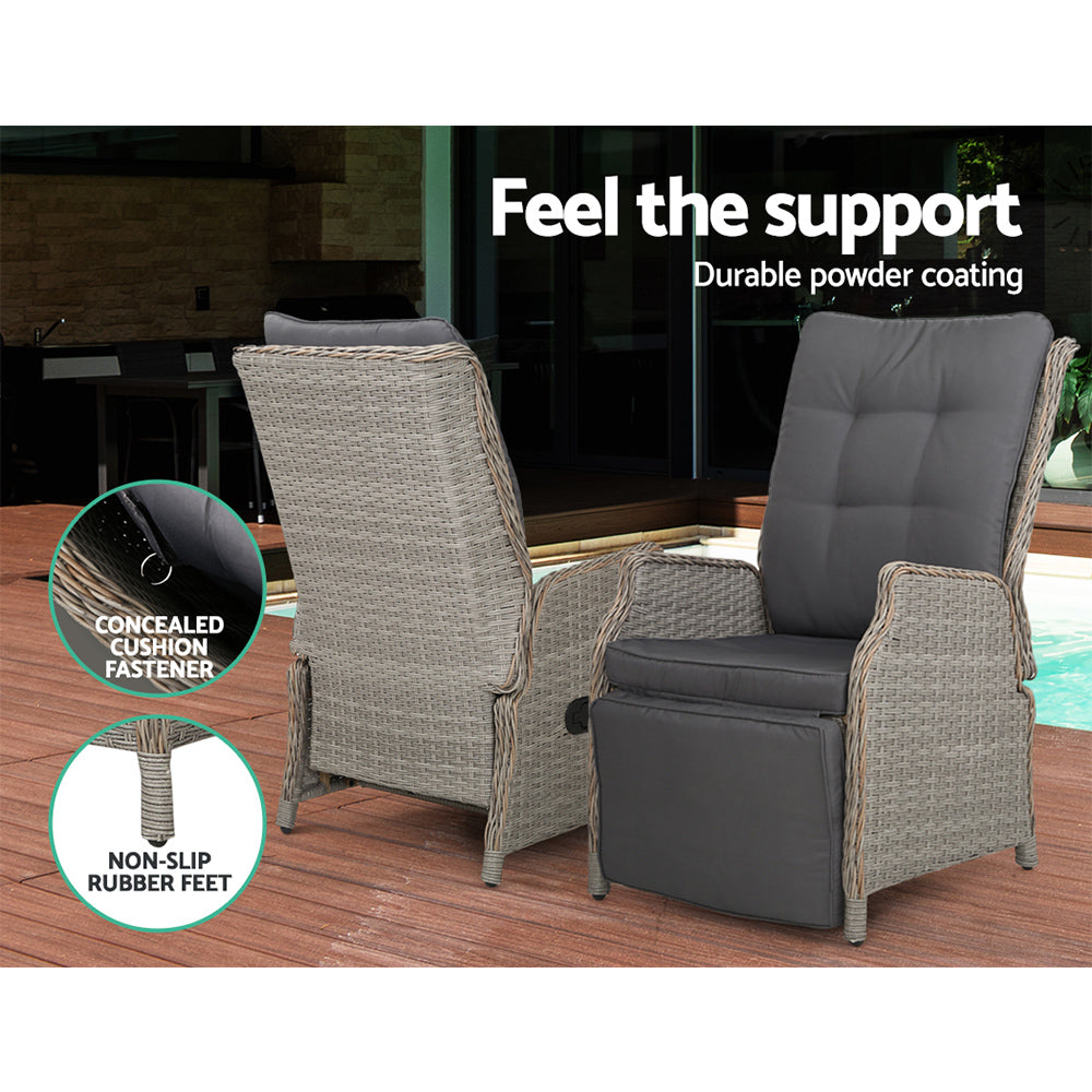 Gardeon Recliner Chairs Sun lounge Wicker Lounger Outdoor Furniture Patio Adjustable Grey-9