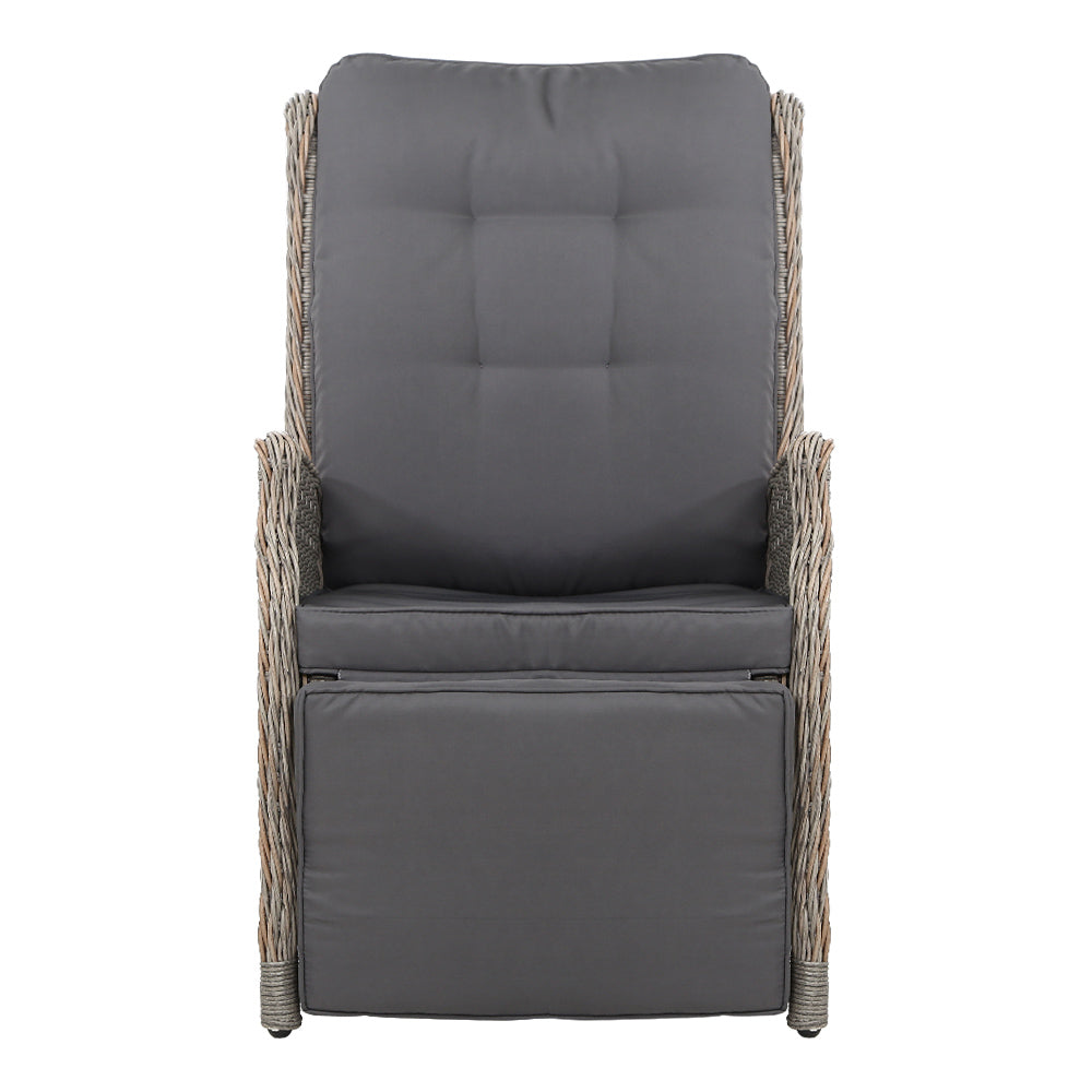 Gardeon 2PC Recliner Chairs Sun lounge Wicker Lounger Outdoor Furniture Adjustable Grey-2