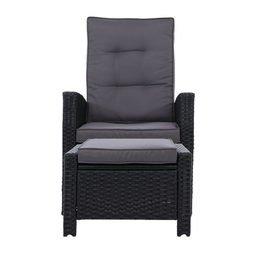 Gardeon Recliner Chair Sun lounge Wicker Lounger Outdoor Patio Furniture Adjustable Black-2