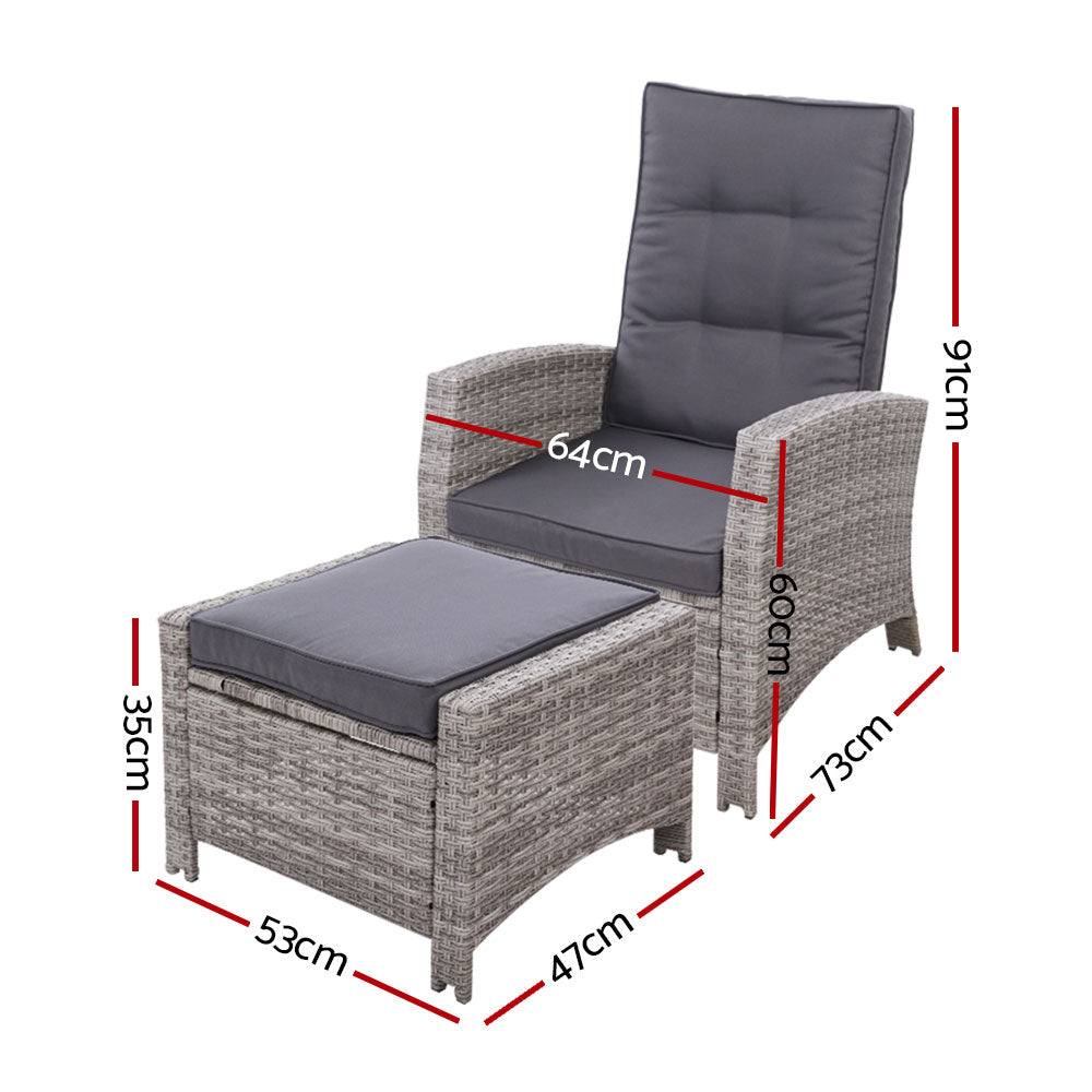 Gardeon Recliner Chair Sun lounge Wicker Lounger Outdoor Patio Furniture Adjustable Grey-1