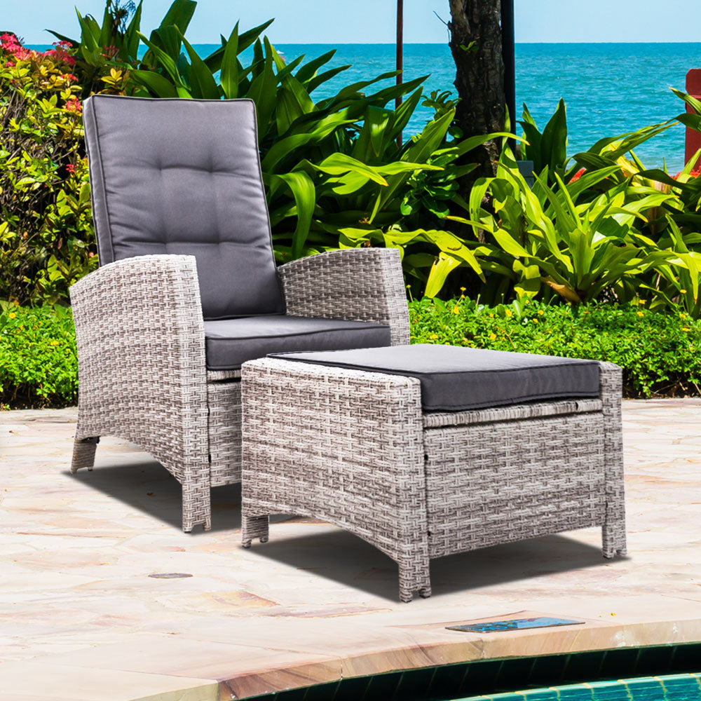 Gardeon Recliner Chair Sun lounge Wicker Lounger Outdoor Patio Furniture Adjustable Grey-7