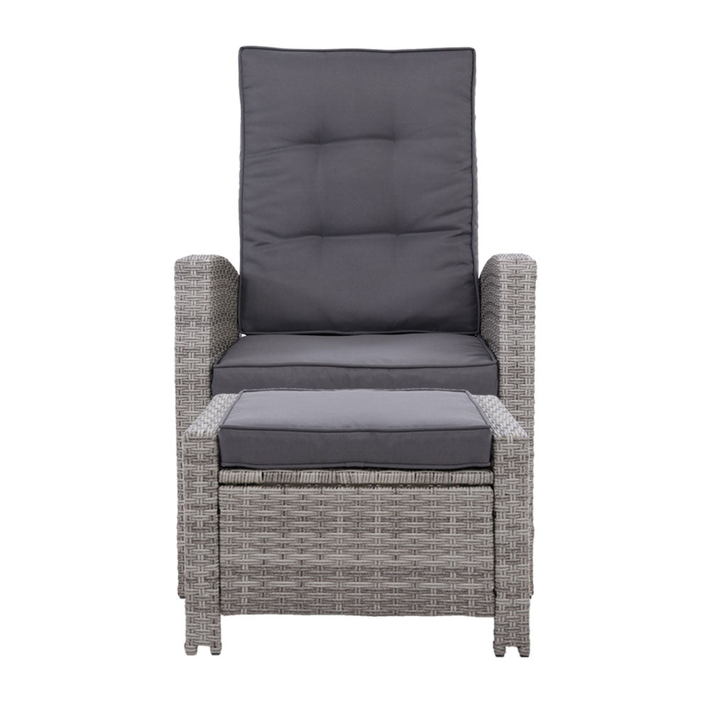 Gardeon 2PC Recliner Chairs Sun lounge Wicker Lounger Outdoor Furniture Adjustable Grey-2