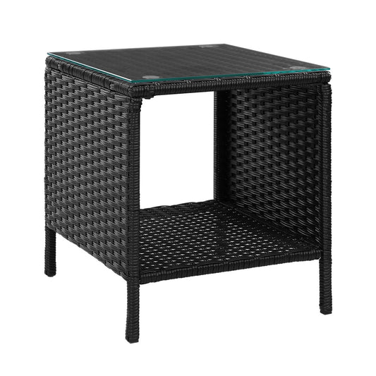 Gardeon Coffee Side Table Wicker Desk Rattan Outdoor Furniture Garden Black-0