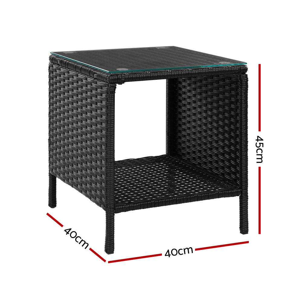 Gardeon Coffee Side Table Wicker Desk Rattan Outdoor Furniture Garden Black-1