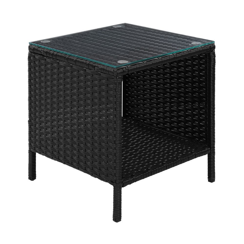 Gardeon Coffee Side Table Wicker Desk Rattan Outdoor Furniture Garden Black-2