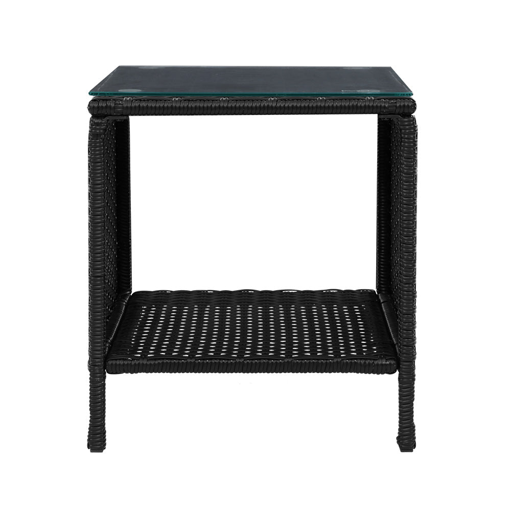 Gardeon Coffee Side Table Wicker Desk Rattan Outdoor Furniture Garden Black-3