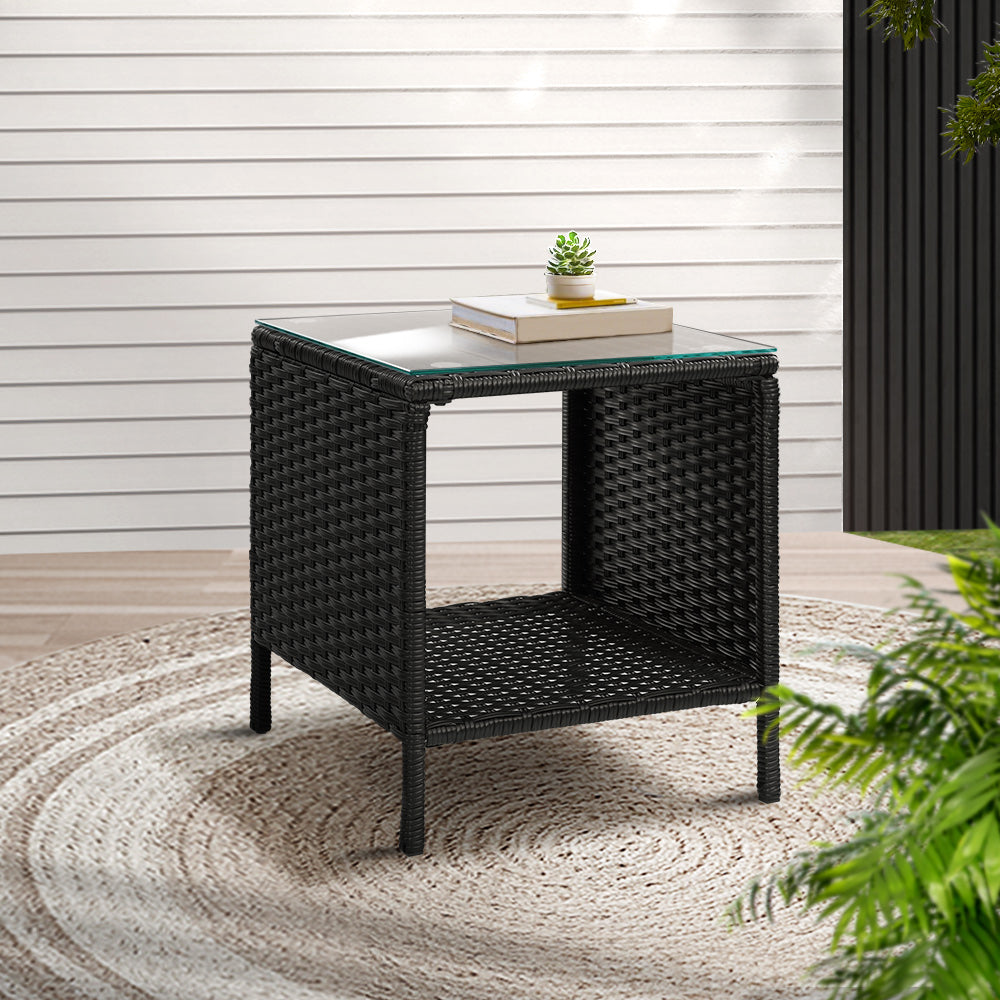 Gardeon Coffee Side Table Wicker Desk Rattan Outdoor Furniture Garden Black-7