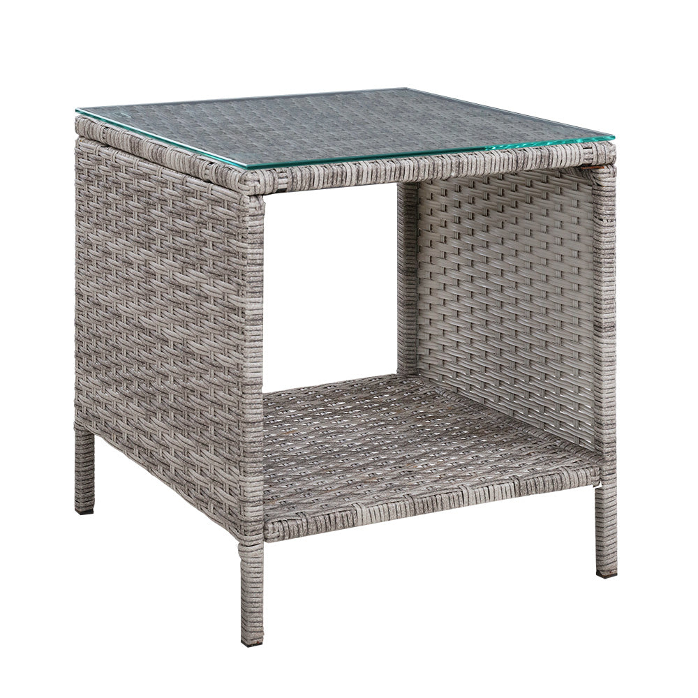 Gardeon Coffee Side Table Wicker Desk Rattan Outdoor Furniture Garden Grey-0