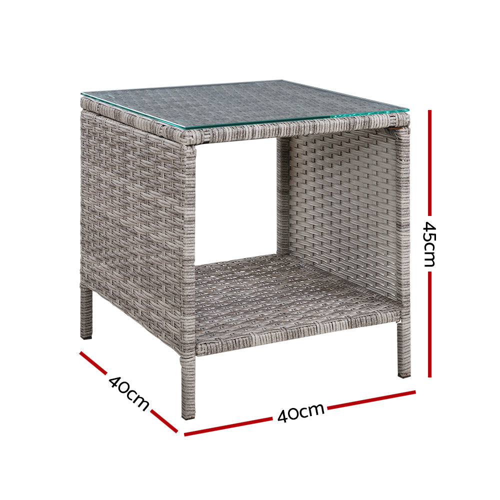 Gardeon Coffee Side Table Wicker Desk Rattan Outdoor Furniture Garden Grey-1