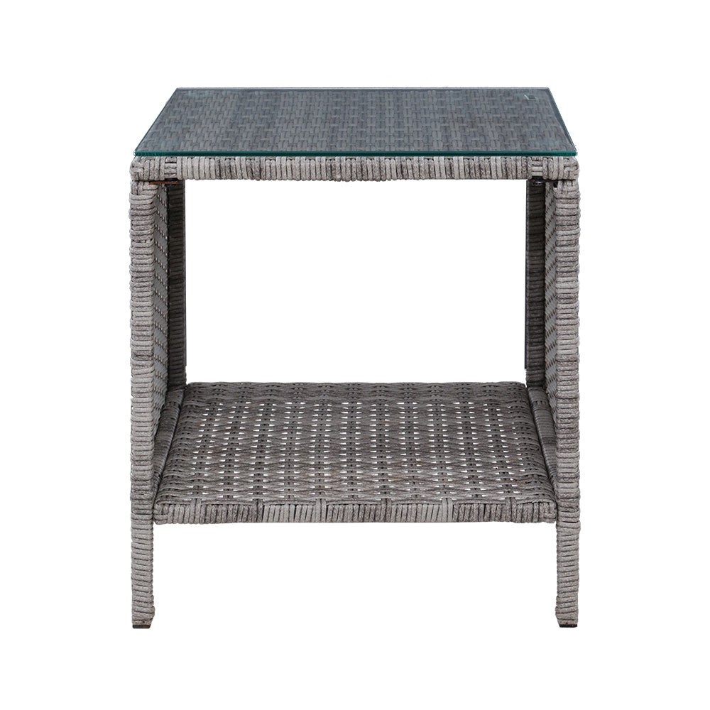 Gardeon Coffee Side Table Wicker Desk Rattan Outdoor Furniture Garden Grey-3