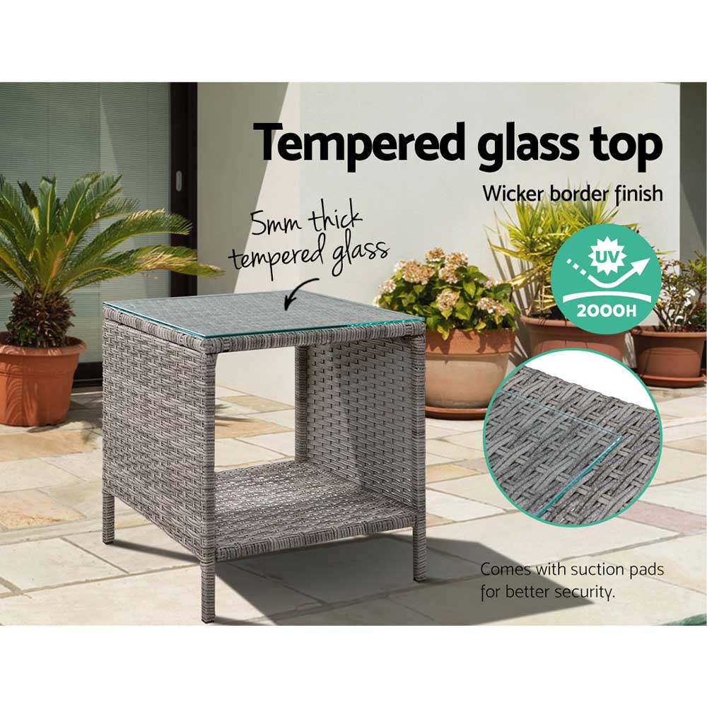 Gardeon Coffee Side Table Wicker Desk Rattan Outdoor Furniture Garden Grey-4