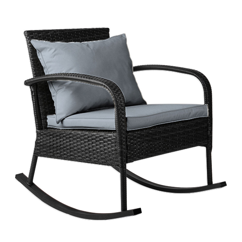 Gardeon Outdoor Furniture Rocking Chair Wicker Garden Patio Lounge Setting Black-0