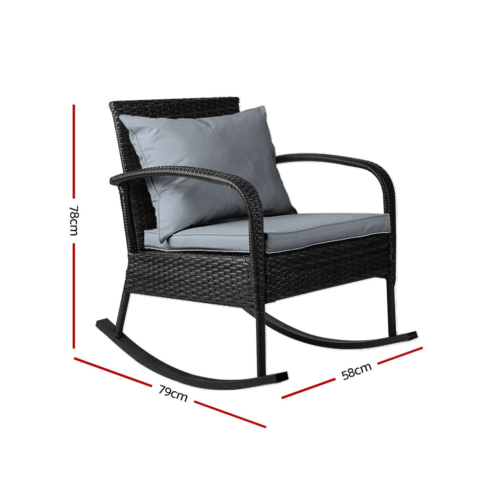 Gardeon Outdoor Furniture Rocking Chair Wicker Garden Patio Lounge Setting Black-1